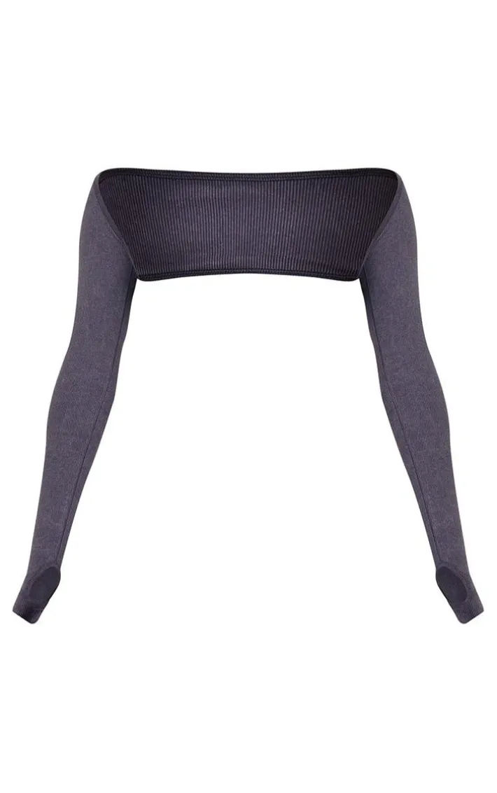 PLT SPORT Charcoal Acid Wash Seamless Rib Yoga Shrug