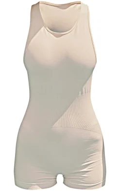 PLT SPORT Cream Seamless Ruched Bum Racer Back Unitard