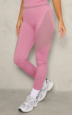 PLT SPORT Dark Mauve Jacquard Seamless Gym Leggings