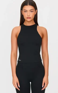 PLT Sport Deep Black Sculpt Seam Detail Gym Vest