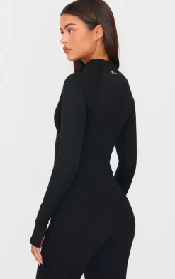 PLT SPORT Deep Black Sculpt Quarter Zip Gym Top