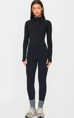 PLT SPORT Deep Black Sculpt Quarter Zip Gym Top