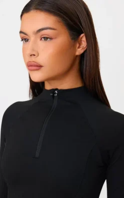 PLT SPORT Deep Black Sculpt Quarter Zip Gym Top