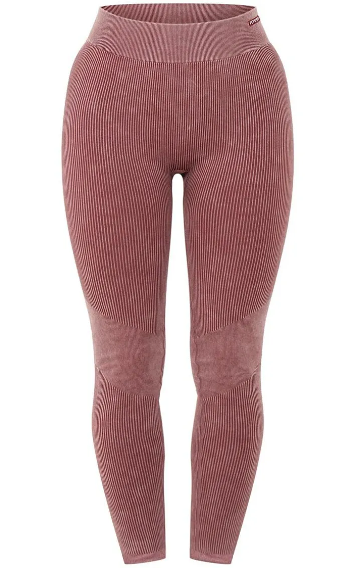 PLT SPORT Deep Brown Acid Wash Seamless Rib High Waist Gym Leggings
