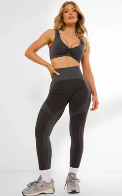 PLT SPORT Deep Charcoal Seamless Ruched Bum High Waist Leggings