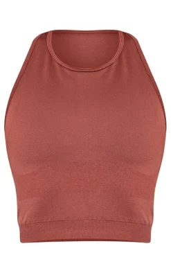 PLT SPORT Espresso Seamless Bust Panel Detail Sports Bra