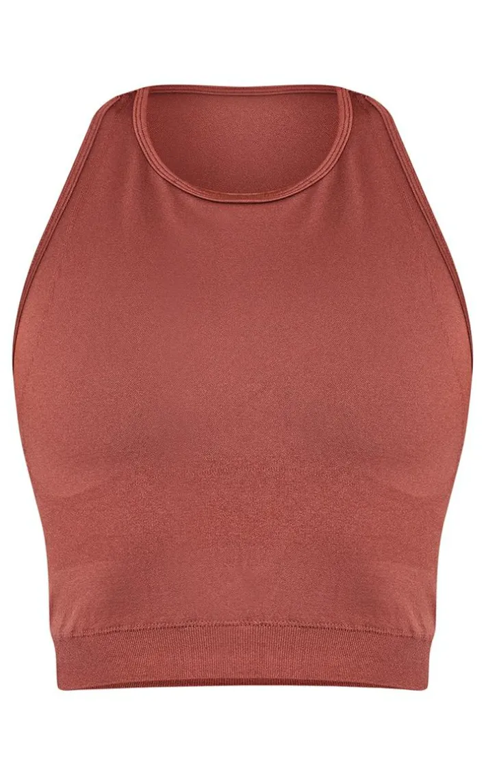 PLT SPORT Espresso Seamless Bust Panel Detail Sports Bra