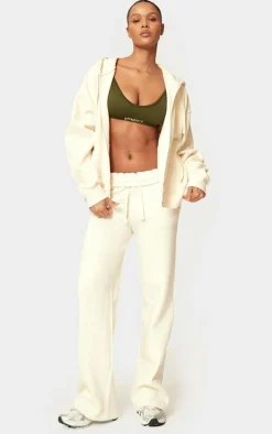 PLT SPORT Khaki Seamless Ribbed Detail Open Back Sports Bra