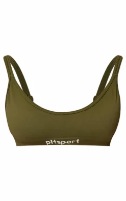 PLT SPORT Khaki Seamless Ribbed Detail Open Back Sports Bra