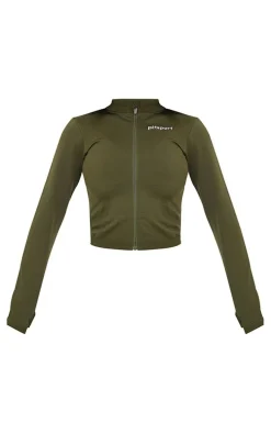PLT SPORT Khaki Seamless Ribbed Detail Zip Up Sports Jacket