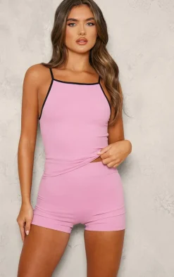 PLT SPORT Mauve Sculpt Contrast Binding Racer Neck Top