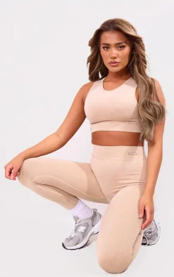 PLT SPORT Mocha Acid Wash Seamless Ribbed Sports Bra