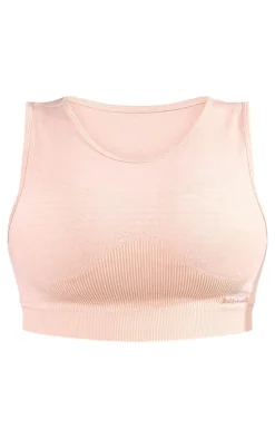 PLT SPORT Mocha Acid Wash Seamless Ribbed Sports Bra