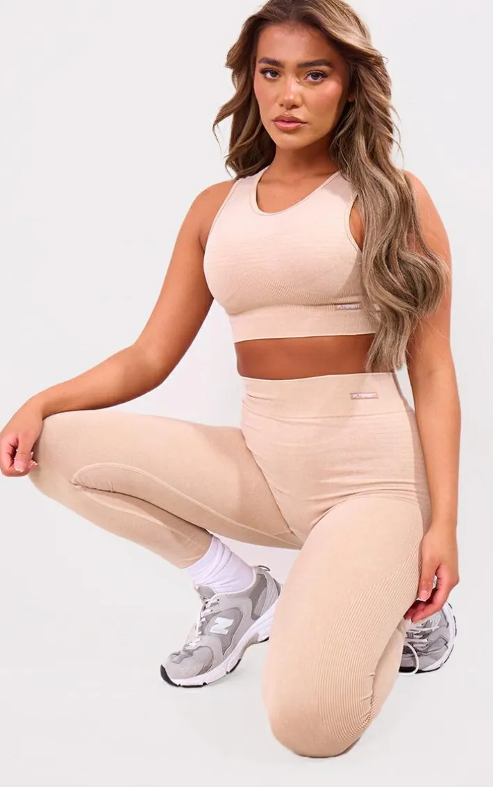 PLT SPORT Mocha Acid Wash Seamless Ribbed Leggings