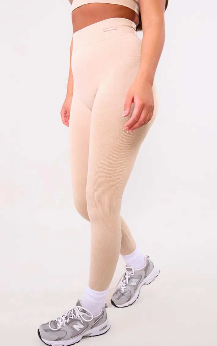 PLT SPORT Mocha Acid Wash Seamless Ribbed Leggings
