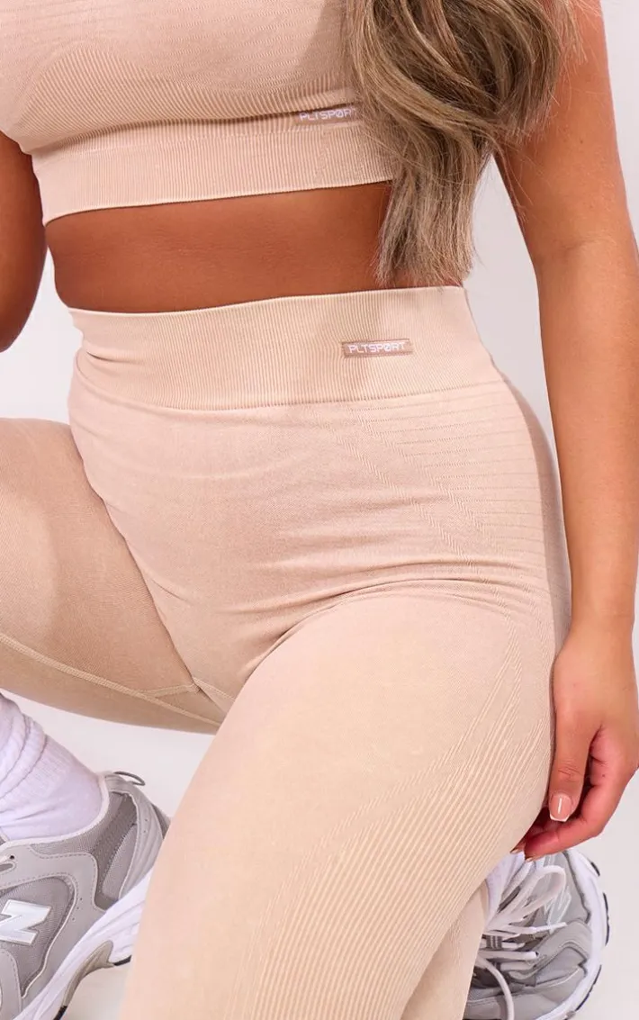 PLT SPORT Mocha Acid Wash Seamless Ribbed Leggings