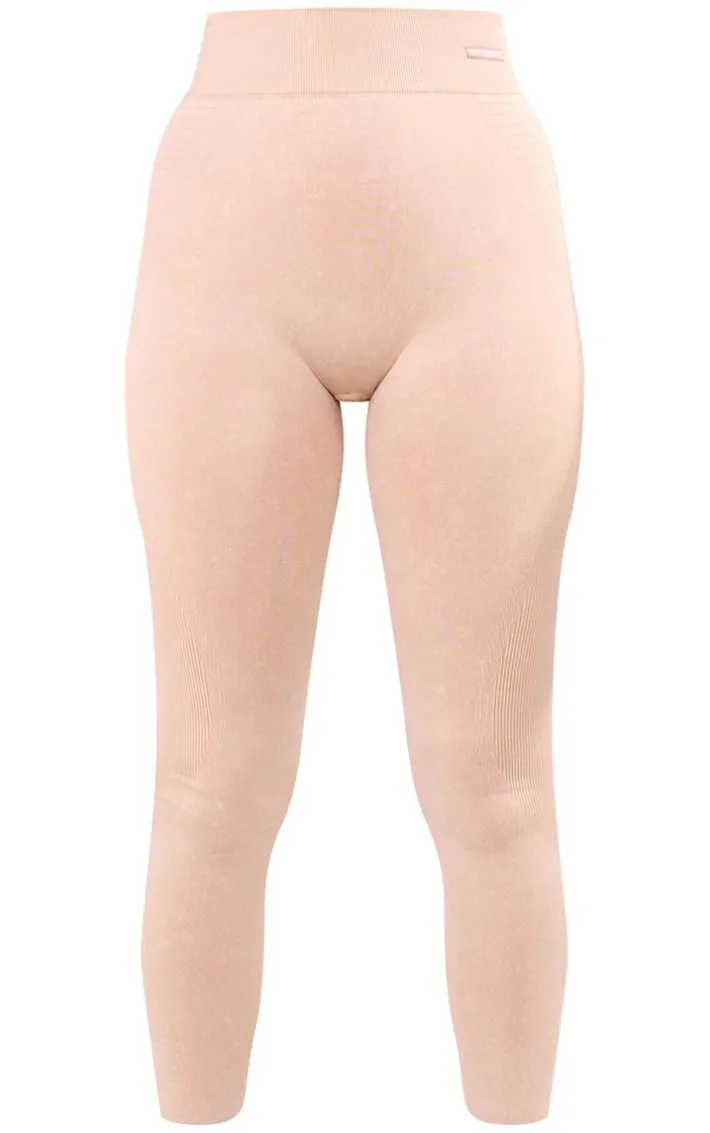 PLT SPORT Mocha Acid Wash Seamless Ribbed Leggings