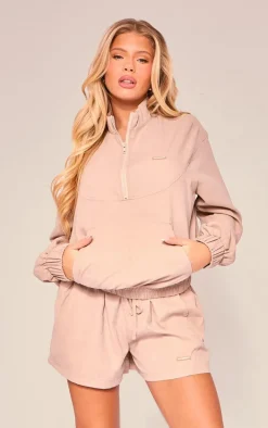 PLT SPORT Mocha Peached Half Zip Jacket