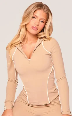 PLT SPORT Mocha Sculpt Contrast Seam Gym Jacket