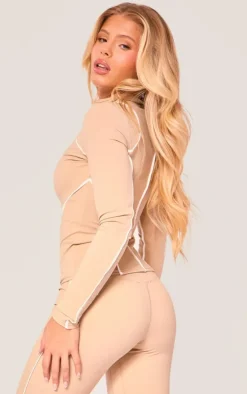 PLT SPORT Mocha Sculpt Contrast Seam Gym Jacket