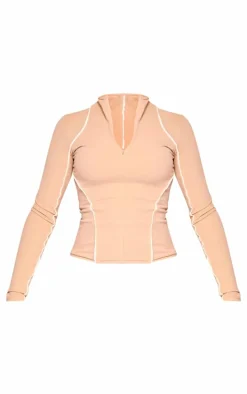 PLT SPORT Mocha Sculpt Contrast Seam Gym Jacket