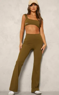 PLT SPORT Moss Green Sculpt High Waist Yoga Flares