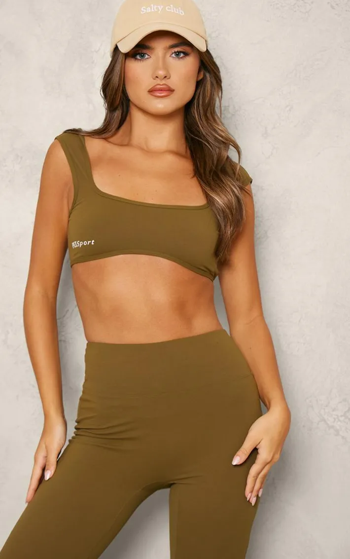 PLT SPORT Moss Green Sculpt Open Back Underbust Sports Bra