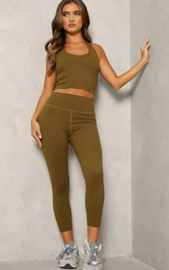 PLT SPORT Moss Green Sculpt Racer Neck Underbust Top