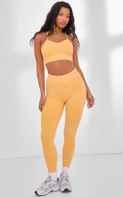 PLT SPORT Mustard Acid Wash Seamless Rib High Waist Gym Leggings