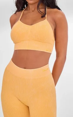 PLT SPORT Mustard Acid Wash Seamless Rib High Waist Gym Leggings