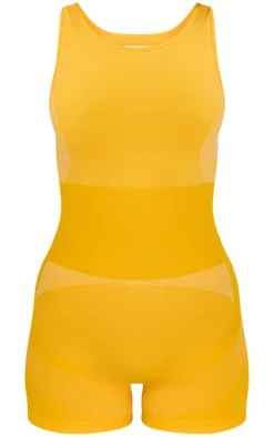 PLT SPORT Mustard Seamless Open Back Jacquard Unitard