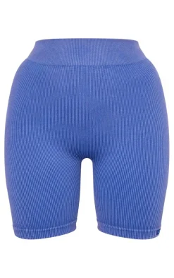 PLT SPORT Navy Acid Wash Seamless Ribbed Sports Bra