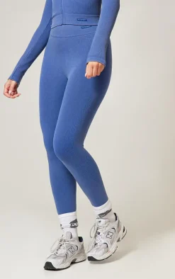 PLT SPORT Navy Acid Wash Seamless Ribbed Leggings