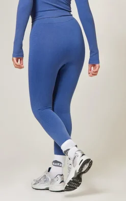 PLT SPORT Navy Acid Wash Seamless Ribbed Leggings