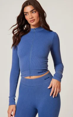 PLT SPORT Navy Acid Wash Seamless Ribbed Leggings