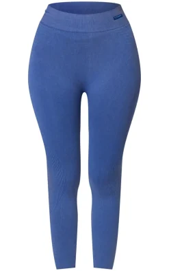 PLT SPORT Navy Acid Wash Seamless Ribbed Leggings