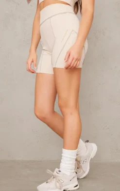 PLT SPORT Oatmeal Sculpt Contrast Seam Gym Shorts