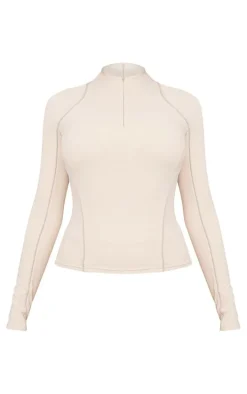 PLT SPORT Oatmeal Sculpt Contrast Seam Gym Jacket