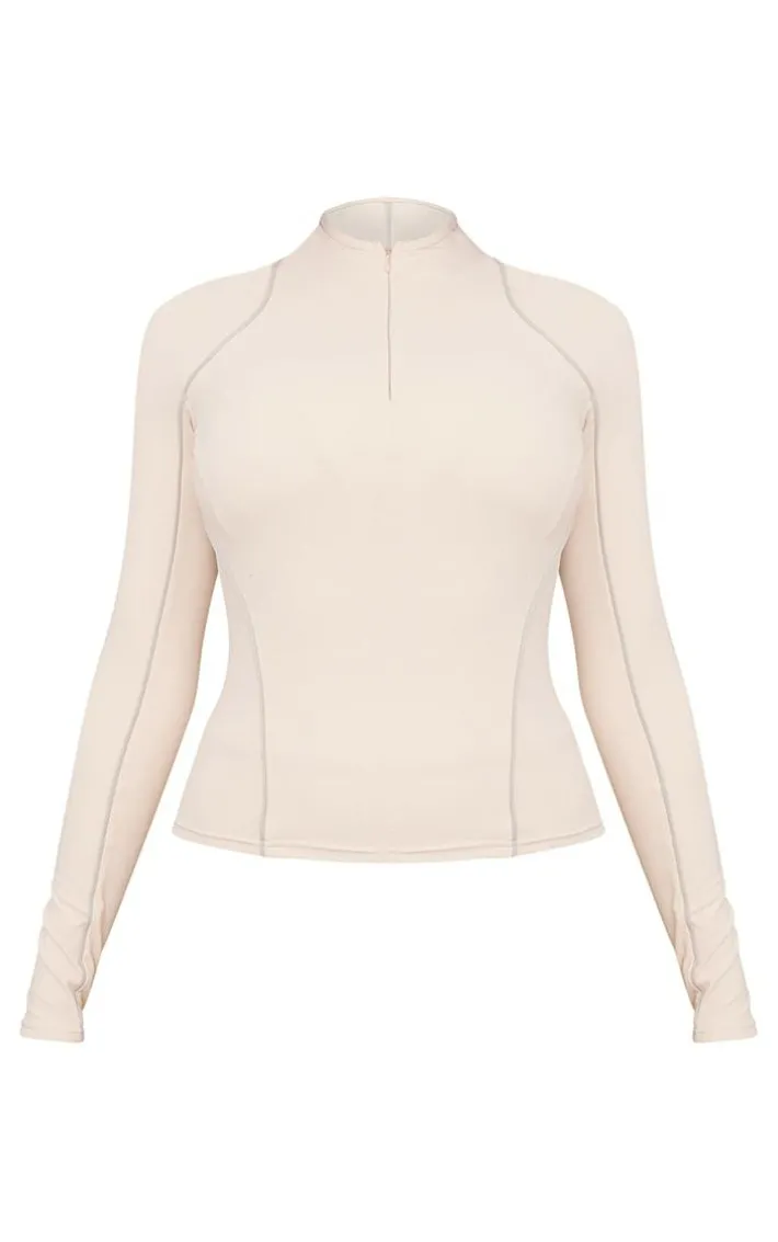 PLT SPORT Oatmeal Sculpt Contrast Seam Gym Jacket
