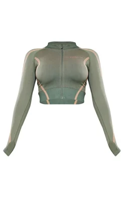 PLT SPORT Pale Green Seamless Contrast Jacquard Cropped Sports Jacket