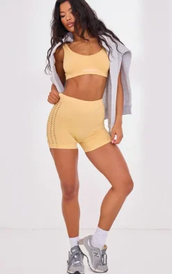 PLT SPORT Peach Seamless Distressed Shorts