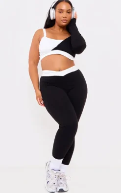 PLT SPORT Plus Black Sculpt Contrast Square Neck One Sleeve Crop Top