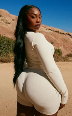 PLT SPORT Plus Bone Seamless Laser Cut Long Gym Top