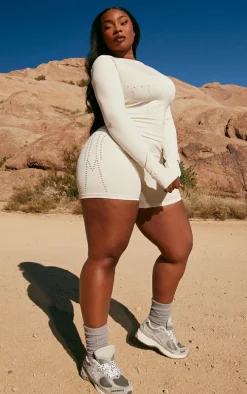 PLT SPORT Plus Bone Seamless Laser Cut Long Gym Top