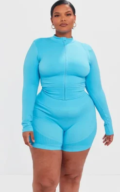 PLT SPORT Plus Bright Blue Seamless Bust Panel Detail Zip Up Jacket