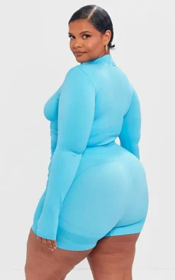 PLT SPORT Plus Bright Blue Seamless Bust Panel Detail Zip Up Jacket