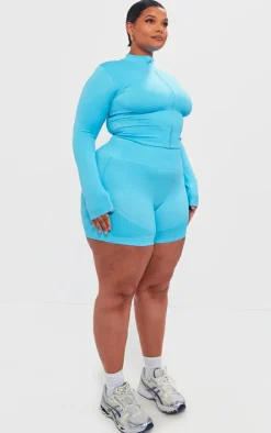 PLT SPORT Plus Bright Blue Seamless Bust Panel Detail Zip Up Jacket