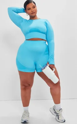 PLT SPORT Plus Bright Blue Seamless Contrast Detail Shorts