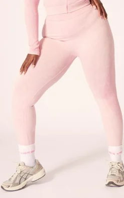 PLT SPORT Plus Candy Pink Acid Wash Seamless Ribbed Leggings