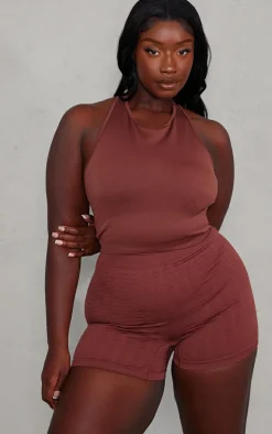 PLT SPORT Plus Espresso Seamless Bust Panel Detail Sports Bra